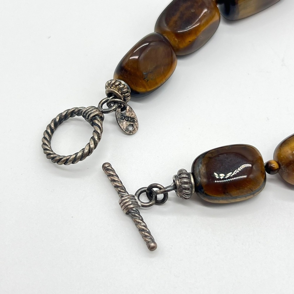 Vintage Tiger's Eye Necklace Marked SX 925 Sterling Silver Gemstone Toggle Clasp - Picture 12 of 16